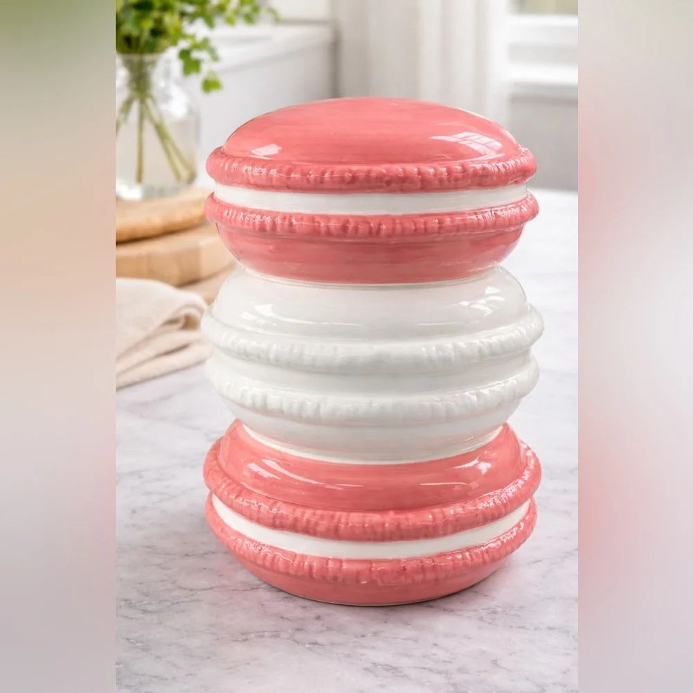 Pink and White Macaron Cookie Jar